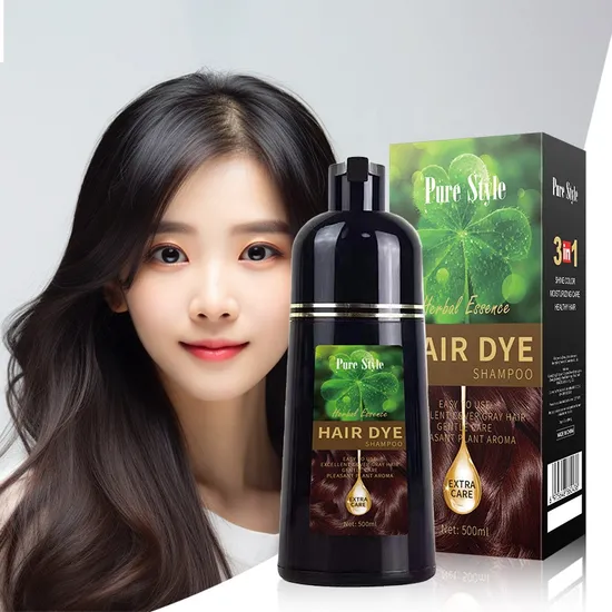 500ml ingredientes naturales cubren el cabello champú negro tinte para el cabello saludable